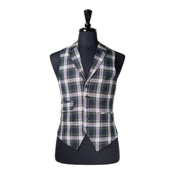 Mens Vest 40R Tartan Plaid Blue Green White Waistcoat Preppy Casual Formal Party - Picture 1 of 10